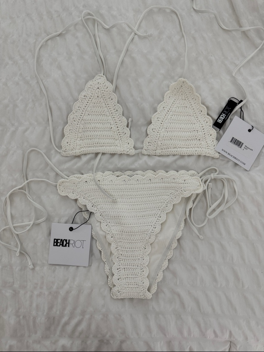 Brand New Beach Riot White Crochet 2 Piece Swim Suit